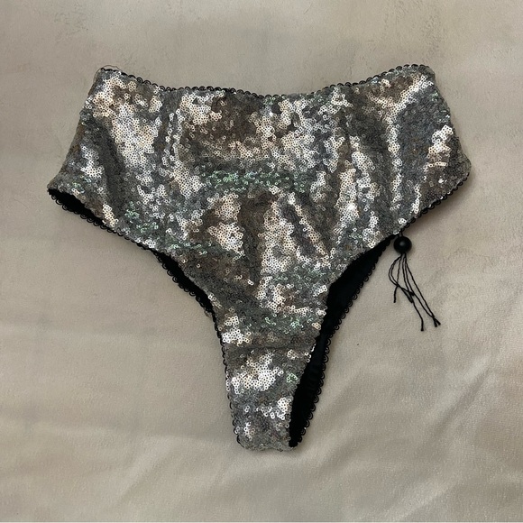 new! for love and lemons silver glimmer sequin high waisted panty 3750 - Picture 2 of 11